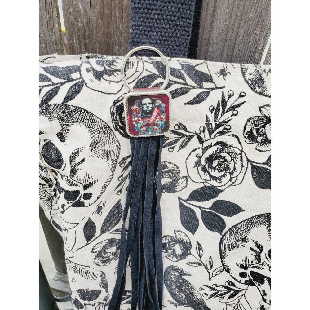 Handmade Halloween horror Leather Fringe purse bag charm keychain spooky vibes